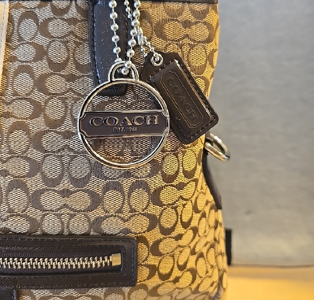 Coach Brown Signature Stripe Shoulder Bag with Dark Brown and Cream Accents - Picture 2 of 8